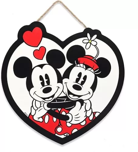 Open Road Brands Disney Mickey Mouse and Minnie Mouse Heart Shaped Wall Art Sign