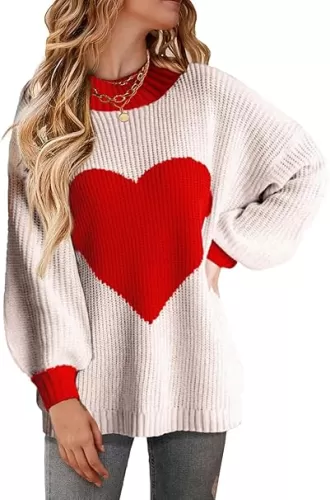 Oversized Valentine Heart Sweater for Women Boyfriend Style Long Sleeve Crewneck Sweaters Women Casual Tops