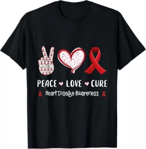 Peace Love cure heart disease awareness men women kids CHD T-Shirt