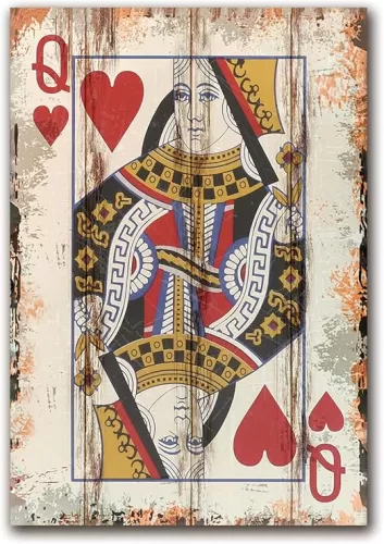 Poker Canvas Wall Art Print Queen of Hearts Game Room Wall Art Print Wall Decor Prints Poster With Framed