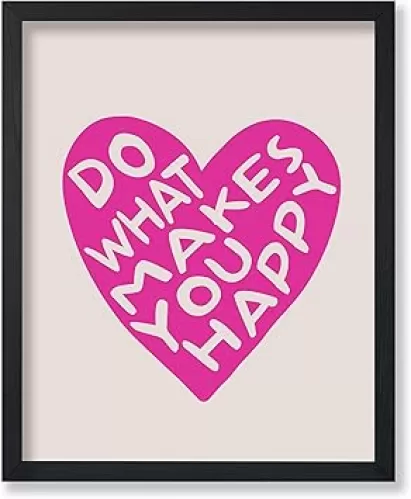 Poster Master Do What Makes You Happy Print - Retro Pink Heart Poster - Love & Happiness Art - Positive Quotes Wall Design - Inspiring Bedroom, Dorm or Office Decor - 8x10 UNFRAMED Wall Art