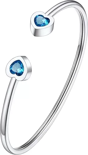 PROSTEEL Birthstone Bracelets for Women, Jan-Dec, Gold Plated Stainless Steel Heart Bangle Cuff, Fit Wrist from 5.5