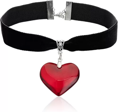 RareLove Red Heart Vampire Necklace Queen of Hearts Accessories 18 mm Black Velvet Choker Halloween Choker Necklace for Women Adjustable