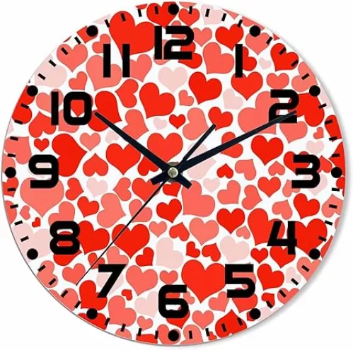 Red Heart Wall Clock Pink Romance Battery Powered Wall Clock Silent Non Ticking 10 Inch for Living Room, Kitchen, Home, Bathroom, Bedroom