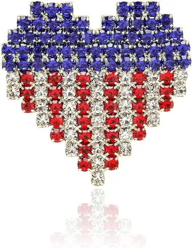 Rhinestone Waving USA Flag Brooch Pin for Men Women Silver Tone Fashion Crystal 4th of July American Patriotic Medal Blue Red Enamel Brooches Dress Accessories Veterans Independence Memorial Day Jewelry