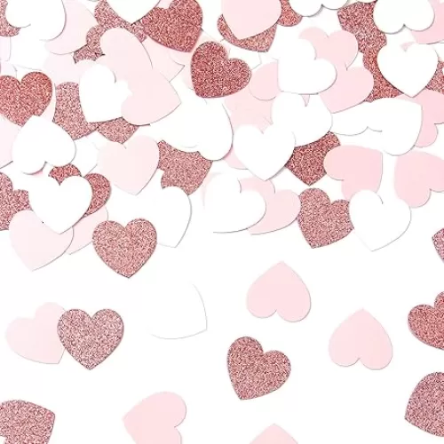 Rose-Gold Pink White Heart Confetti - 200pcs Engagement Wedding Baby Shower Bachelorette Mothers Day Valentines Birthday Party Table Decoration Glitter Paper Decor Lasting Surprise