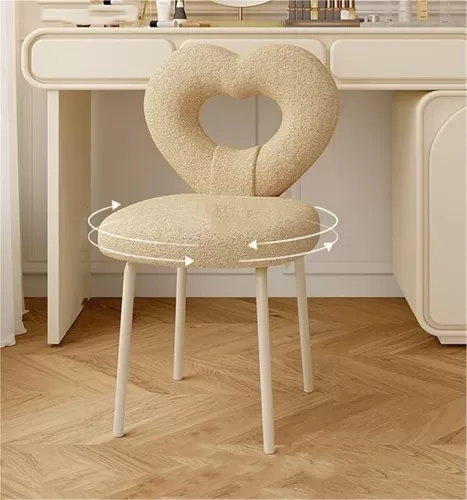 Round Makeup Chair with Heart Shaped Back Upholstered Chairs with 360 Swivel Cute Furry Computer Task Chairs for Living Room Reading Living Room(Brown)