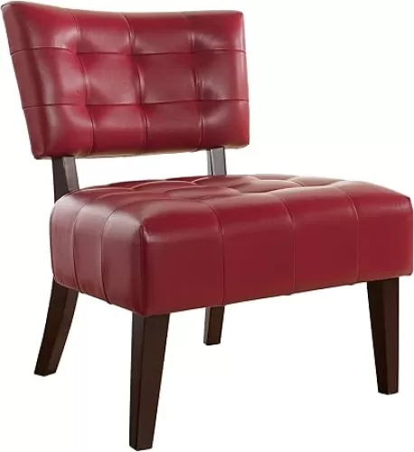 Roundhill Furniture Blended Leather Tufted Accent Chair with Oversized Seating, Red