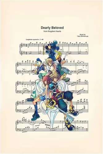 SAWOPE Kingdom Hearts Dearly Beloved Poster Cartoon Sheet Music Art Print Kids Room Modern Decoration Canvas Posters Wall Art Decor Pictures for Baby Room Home 12x18 Inch Unframed