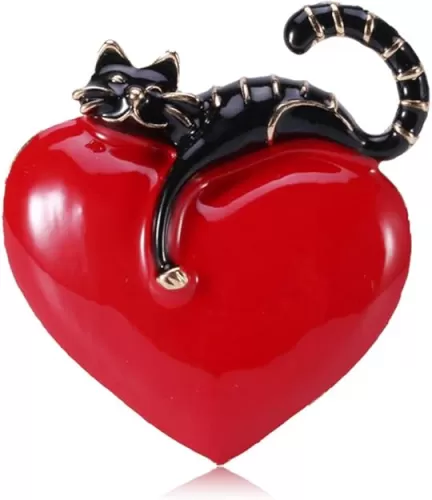 SELOVO Cat Pet Red Love Heart Brooch Pin Hat Badges Accessory