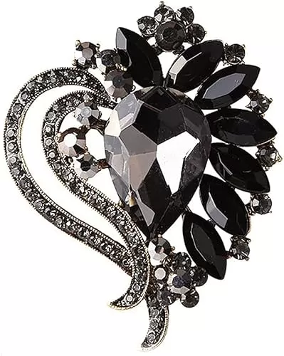 SELOVO Heart Rhinestone Scarf Brooch Pin Austrian Crystal Antiqued Silver Tone
