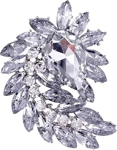 SELOVO Marquise Shape Rhinestone Red Leaf Costume Brooch Pin Jewelry Antiqued Gold Tone