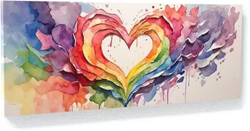 Sense Canvas Heart Colorful 23 Canvas Art - Home Decor Wall Art Print Poster Painting Large 40x16 / 0.75"