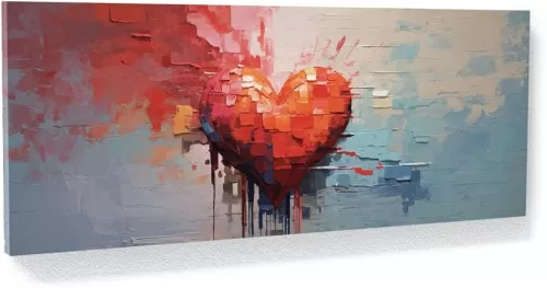 Sense Canvas Heart Digital Heartbeat 89 Canvas Art - Home Decor Wall Art Print Poster Painting Large 40x16 / 0.75"