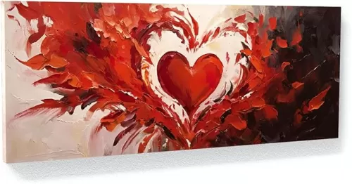 Sense Canvas Heart Fiery Heartbeat 6 Canvas Art - Home Decor Wall Art Print Poster Painting Large 40x16 / 0.75"