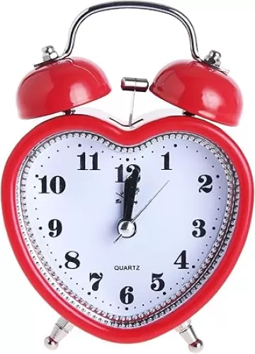 SHISEDECO 3 Inches Cute Twin Bell Loud Alarm Clock Silent Analog Quartz Nightlight Tableclock Battery Operated for Kids, Seniors, Heavy Sleepers, Decorations for Bedroom, Living Room (Red)
