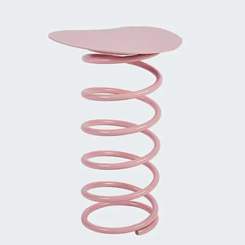 Spring Shape Side Table, Heart Shaped Accent Table, Iron Material, No Installation Required, for Living Room, Balcony(Pink)