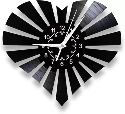 Sunburst Heart Wall Clock, 12 Inch Shining Heart Clock Silent Quartz Non Ticking Battery Operated Modern Decorative Analog Vinyl Record Wall Clock for Wedding Marriage