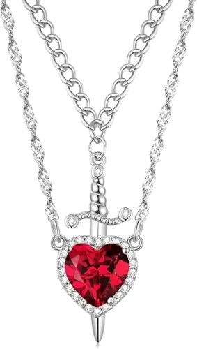 Sword And Heart Pendant Necklaces for Women Matching Couple Friendship Necklaces for Best Friend Valentine