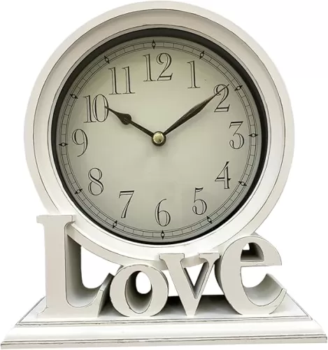 Table Clock, Romantic Love Letter Desk 8x7x2 Inch Vintage Battery Powered Silent Decorative Clocks for Living Room, Mantel, Desk, Shelf Clock