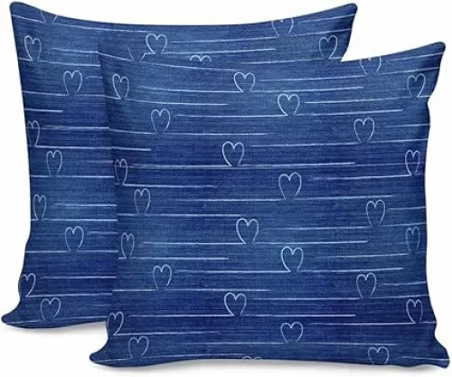 Throw Pillow Covers Set of 2 Vintage Blue Love Heart Shape Couch Pillow Cases Outdoor Chair Cushion Cover Sofa Bed Decor for Living Room, Pillowcases 16" x 16"