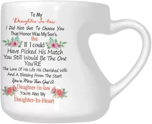 To My Daughter-In-Law Heart-Shaped White Ceramic 10.3 Oz Coffee Mug - Funny Daughter In Law Gift