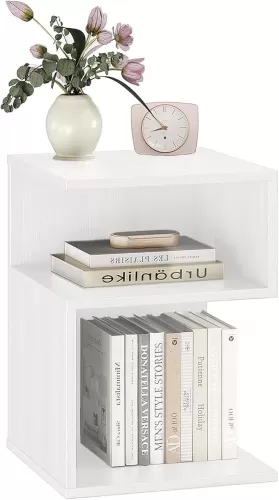Tokyo S Flip Minimalist 3 Tier End Table - Minimalist 3-Tier Wood Nightstand for Small Spaces with Open Storage - Japanese-Inspired Bedside Table for Bedroom (Reverse, White)