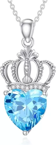 Topaz Crown Necklace for Women 925 Sterling Silver Natural Swiss Bule Topaz Heart Crown Pendant Necklace Queen Style Crown Jewelry Gift for Mom Wife