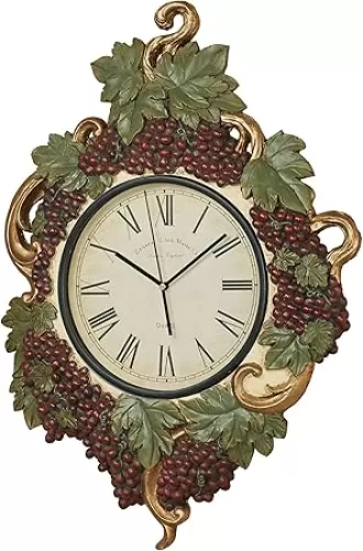 Touch of Class Vigne Elegante Handpainted Grapes Wall Clock Dark Red - 24.5 Inches High