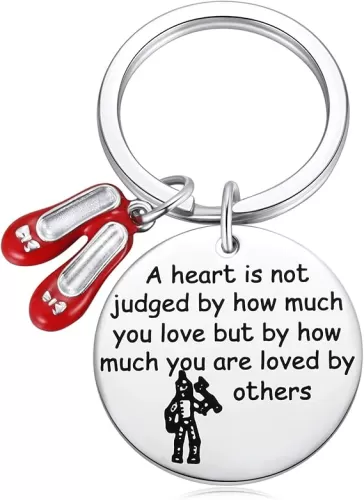 Ukodnus Wizard of Oz Tinman Inspired Gifts - A Heart is Judged by How Much You are Loved by Others Keychain Cosplay Dorothy Jewelry Ruby Slippers Tin Man Key Chain Gifts for Fans Collectors Friends