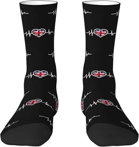 United Kingdom Flag British Pride Heartbeat Adult Polyester Crew Socks Breathable Moisture-Wicking Athletic Running Gym8
