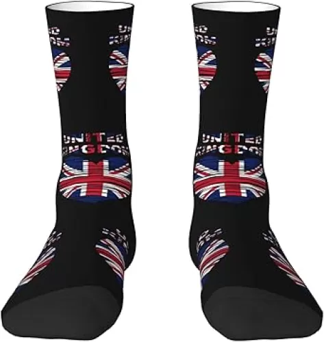 United Kingdom Flag Heart British Adult Polyester Crew Socks Breathable Moisture-Wicking Athletic Running Gym2