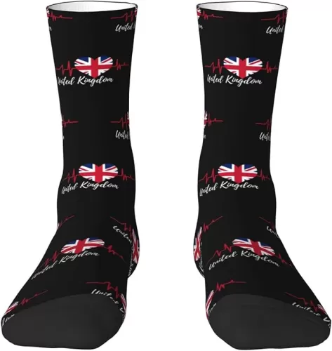 United Kingdom Flag Heartbeat Adult Polyester Crew Socks Breathable Moisture-Wicking Athletic Running Gym5