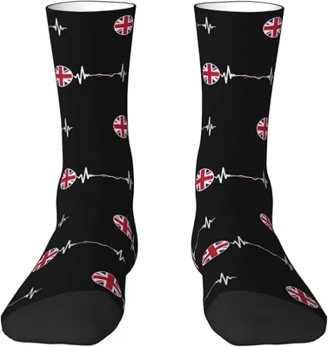 United Kingdom Flag Heartbeat British Pride Adult Polyester Crew Socks Breathable Moisture-Wicking Athletic Running Gym7