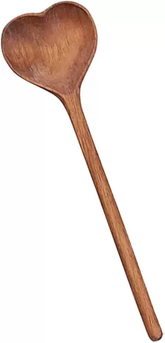 UPKOCH 11'' Wooden Spoon, Baking Mixing Stirring Cooking Heart Shaped Spoon, Bridal Shower Wedding Gift, House Warming, Valentine's Day, Brown