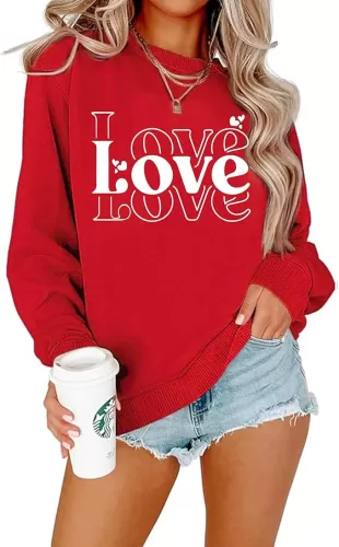 Valentines Sweatshirt For Women Love Letter Sweater Love Heart Graphic Pullover Tops