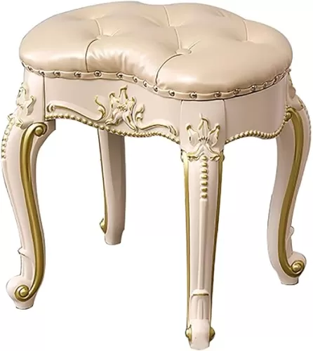 Vanity Chair for Makeup Room, Shoe Changing Stool Dressing Table Stool, Heart-Shaped Padded Bench Chair Makeup Seat Baroque Piano Chair for Bedroom (Color : Gold, Size : PU)