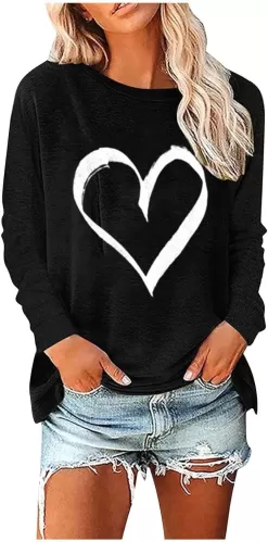 Women Funny Valentines Day Shirts Love Heart Graphic Tee Tops Long Sleeve T Shirt Blouses Teacher Couple 2025 Clothing