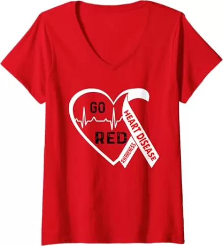 Womens Go Red - February American Heart Health Month Awareness V-Neck T-Shirt