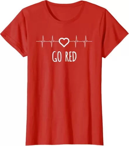 Womens Go Red Heartbeat EKG American Heart Month T-shirt