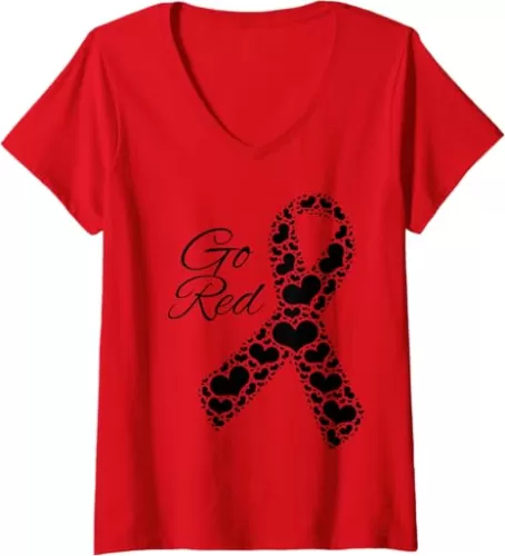 Womens Heart Health Month February Heart Health American V-Neck T-Shirt
