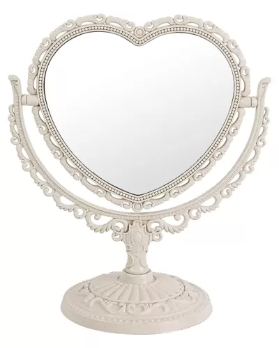 XPXKJ 7 Inch Vintage Heart Mirror - Elegant Desk Makeup Mirror with Double Sided 360 Degree Rotation Vanity Mirror for Coquette Room Decor