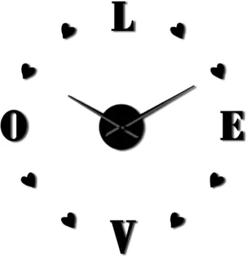 YHUS Heart Shaped Silouette Frameless Wall Clock Stickers, DIY Modern Decorative Clocks for Living Room, Bedroom, Office - Easy to Install, Large 3D Clock Design (Black, 47inch)