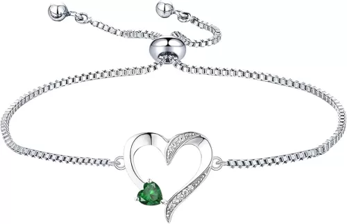 YL Heart Bracelets 925 Sterling Silver Love Heart Bracelet Birthstone Jewelry for Women