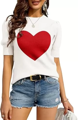 Zbyclub Womens Puff Short Sleeve Sweaters Pullover Shirt Tops Crew Neck Lightweight Knit Sweater Blouses