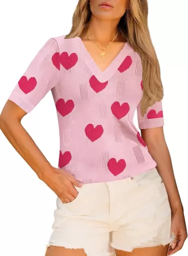 Zeagoo Womens Short Sleeve Sweaters Soft Casual V Neck Pullover Tops Lightweight Knit Sweater Blouse