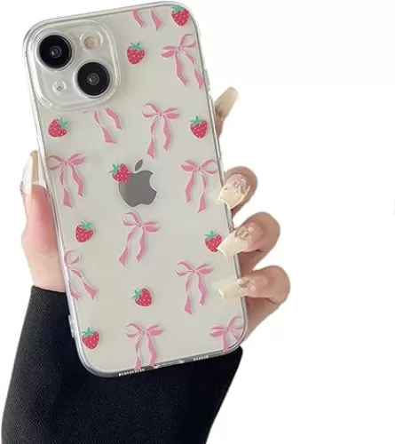 ZTOFERA for iPhone 15 Case Clear, Cute Love Heart Ribbon Bow Tie Aesthetic Phone Case, Transparent Trendy Slim Soft Shockproof Protective Phone Cover for Women Girls, Blush