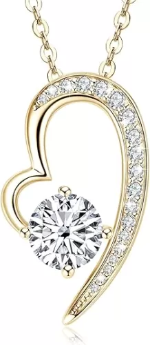 1-2CT Heart/Crescent Moon/Snowflake Moissanite Necklace for Women, Solitaire Lab Created Imitation Diamond Pendant, 18K White Gold Plated D Color Round Cut 925 Sterling Silver Necklace, GRA Certified, 18+2 inch Box Chain