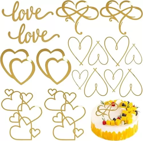 10 Pcs Acrylic Cake Toppers Minimalist Art Heart Love Cake Topper Gold Cake Decoration for Valentine