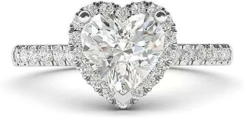 10k White Gold Simulated Heart-shaped Diamond Halo Engagement Ring with Side Stones Promise Bridal Ring